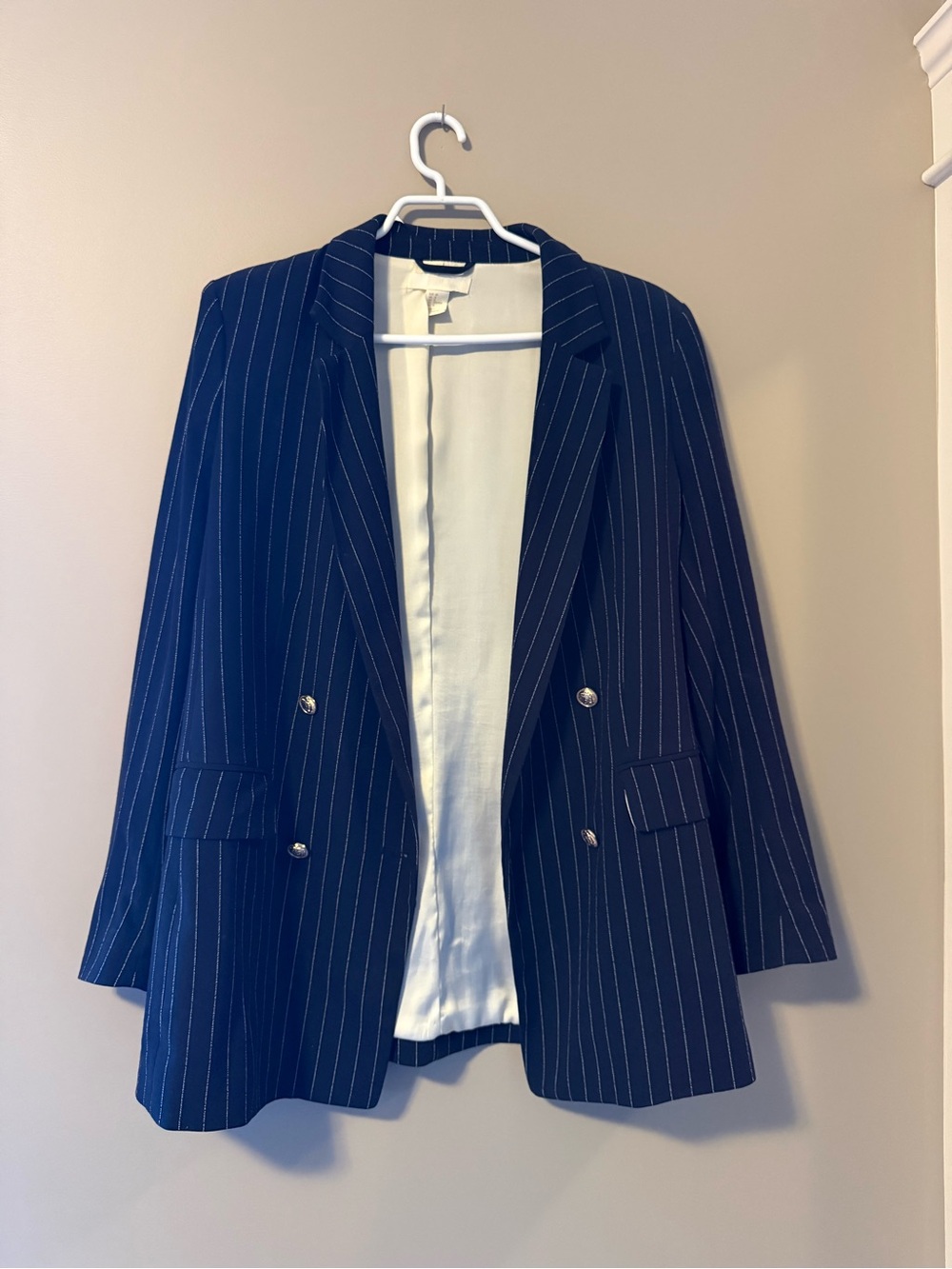 H&M Navy Pinstripe Double-Breasted Sport Coat